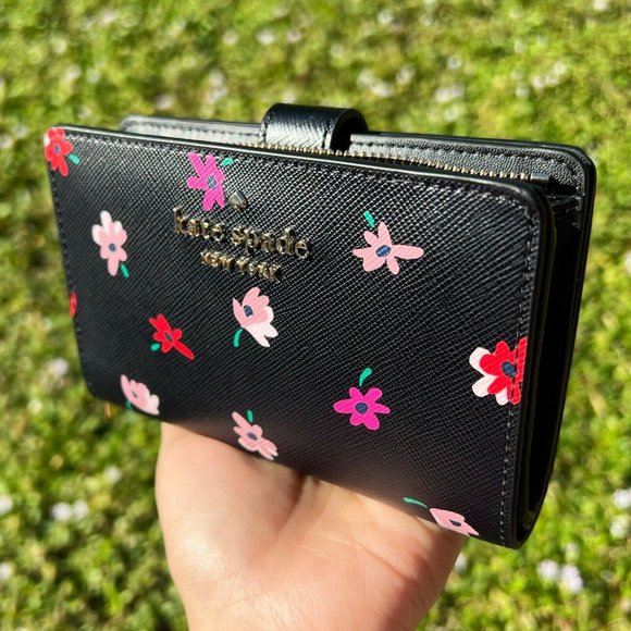 Kate Spade Floral Bifold Wallet Black Multi - Picture 6 of 7